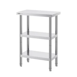 VEVOR Stainless Steel Food Prep Table, 14 x 24 x 34 Inch Commercial Kitchen Worktable, with 2 Adjustable Undershelf, Heavy Duty Prep Table Metal Work Table for BBQ, Kitchen, Home, and Garage