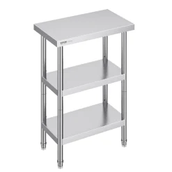 VEVOR Stainless Steel Food Prep Table, 14 x 24 x 34 Inch Commercial Kitchen Worktable, with 2 Adjustable Undershelf, Heavy Duty Prep Table Metal Work Table for BBQ, Kitchen, Home, and Garage