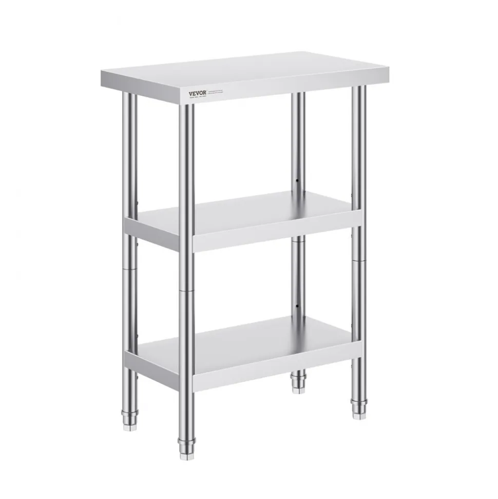 VEVOR Stainless Steel Food Prep Table, 14 x 24 x 34 Inch Commercial Kitchen Worktable, with 2 Adjustable Undershelf, Heavy Duty Prep Table Metal Work Table for BBQ, Kitchen, Home, and Garage