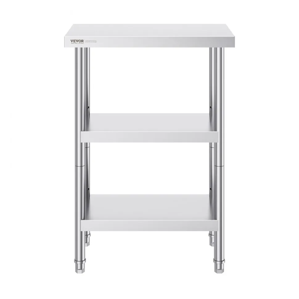 VEVOR Stainless Steel Food Prep Table, 14 x 24 x 34 Inch Commercial Kitchen Worktable, with 2 Adjustable Undershelf, Heavy Duty Prep Table Metal Work Table for BBQ, Kitchen, Home, and Garage