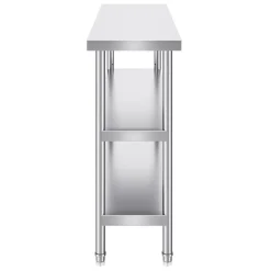 VEVOR Stainless Steel Food Prep Table, 14 x 48 x 34 Inch Commercial Kitchen Worktable, with 2 Adjustable Undershelf, Heavy Duty Prep Table Metal Work Table for BBQ, Kitchen, Home, and Garage