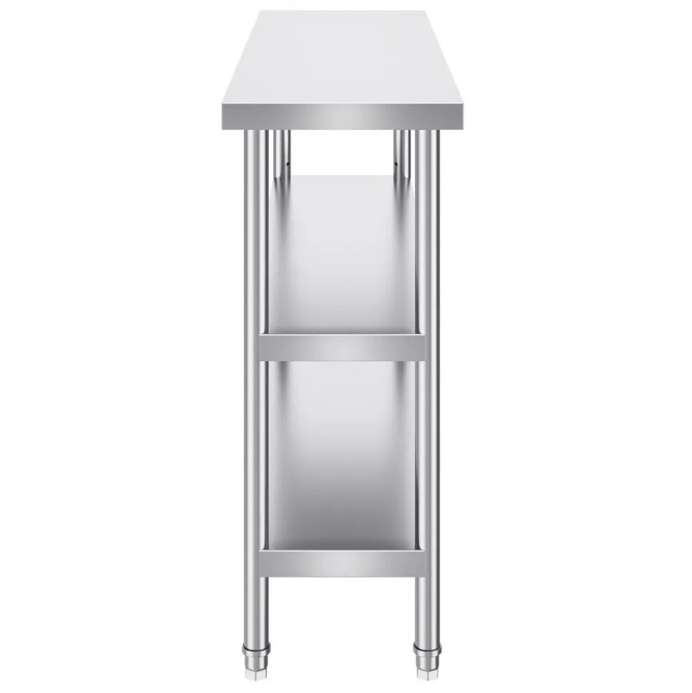 VEVOR Stainless Steel Food Prep Table, 14 x 48 x 34 Inch Commercial Kitchen Worktable, with 2 Adjustable Undershelf, Heavy Duty Prep Table Metal Work Table for BBQ, Kitchen, Home, and Garage