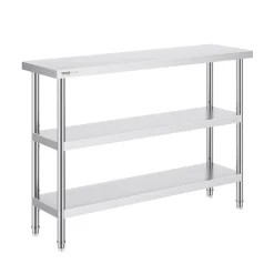 VEVOR Stainless Steel Food Prep Table, 14 x 48 x 34 Inch Commercial Kitchen Worktable, with 2 Adjustable Undershelf, Heavy Duty Prep Table Metal Work Table for BBQ, Kitchen, Home, and Garage