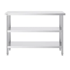 VEVOR Stainless Steel Food Prep Table, 14 x 48 x 34 Inch Commercial Kitchen Worktable, with 2 Adjustable Undershelf, Heavy Duty Prep Table Metal Work Table for BBQ, Kitchen, Home, and Garage