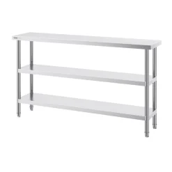 VEVOR Stainless Steel Food Prep Table, 14 x 60 x 34 Inch Commercial Kitchen Worktable, with 2 Adjustable Undershelf, Heavy Duty Prep Table Metal Work Table for BBQ, Kitchen, Home, and Garage