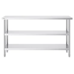 VEVOR Stainless Steel Food Prep Table, 14 x 60 x 34 Inch Commercial Kitchen Worktable, with 2 Adjustable Undershelf, Heavy Duty Prep Table Metal Work Table for BBQ, Kitchen, Home, and Garage