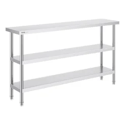 VEVOR Stainless Steel Food Prep Table, 14 x 60 x 34 Inch Commercial Kitchen Worktable, with 2 Adjustable Undershelf, Heavy Duty Prep Table Metal Work Table for BBQ, Kitchen, Home, and Garage