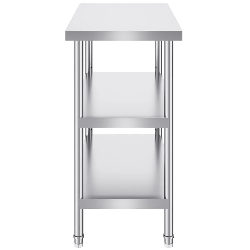 VEVOR Stainless Steel Food Prep Table, 18 x 36 x 34 Inch Commercial Kitchen Worktable, with 2 Adjustable Undershelf, Heavy Duty Prep Table Metal Work Table for BBQ, Kitchen, Home, and Garage