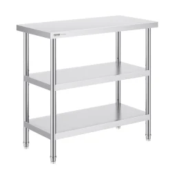 VEVOR Stainless Steel Food Prep Table, 18 x 36 x 34 Inch Commercial Kitchen Worktable, with 2 Adjustable Undershelf, Heavy Duty Prep Table Metal Work Table for BBQ, Kitchen, Home, and Garage