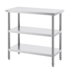 VEVOR Stainless Steel Food Prep Table, 18 x 36 x 34 Inch Commercial Kitchen Worktable, with 2 Adjustable Undershelf, Heavy Duty Prep Table Metal Work Table for BBQ, Kitchen, Home, and Garage