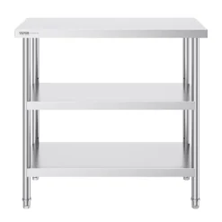 VEVOR Stainless Steel Food Prep Table, 18 x 36 x 34 Inch Commercial Kitchen Worktable, with 2 Adjustable Undershelf, Heavy Duty Prep Table Metal Work Table for BBQ, Kitchen, Home, and Garage