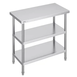 VEVOR Stainless Steel Food Prep Table, 18 x 36 x 34 Inch Commercial Kitchen Worktable, with 2 Adjustable Undershelf, Heavy Duty Prep Table Metal Work Table for BBQ, Kitchen, Home, and Garage
