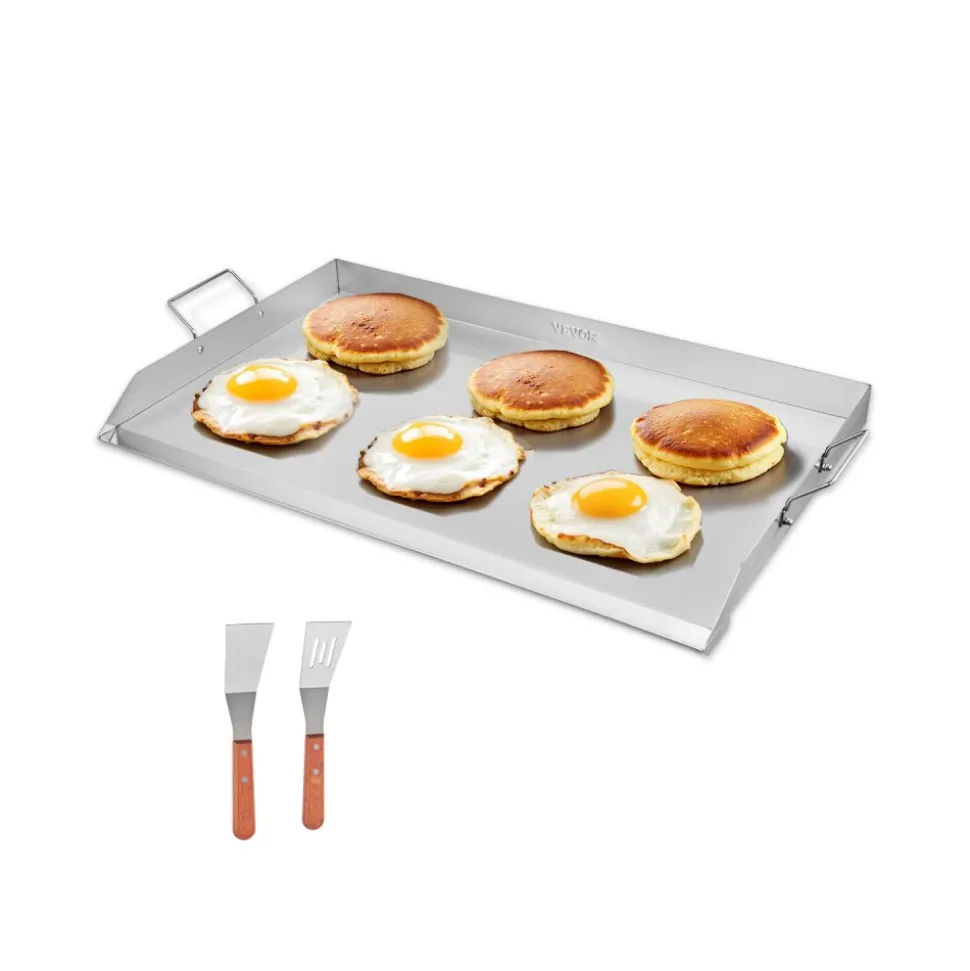 VEVOR Stainless Steel Griddle, 23x16 inch Universal Flat Top Rectangular Plate, Gas Grill Griddle for BBQ Grill, Teppanyaki, Portable Family Cookware with Handle, for Camping Tailgating Party