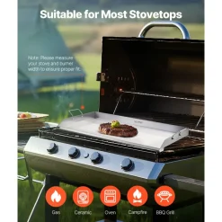 VEVOR Stainless Steel Griddle, 23x16 inch Universal Flat Top Rectangular Plate, Gas Grill Griddle for BBQ Grill, Teppanyaki, Portable Family Cookware with Handle, for Camping Tailgating Party