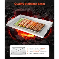 VEVOR Stainless Steel Griddle, 23x16 inch Universal Flat Top Rectangular Plate, Gas Grill Griddle for BBQ Grill, Teppanyaki, Portable Family Cookware with Handle, for Camping Tailgating Party