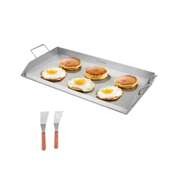 VEVOR Stainless Steel Griddle, 18x16 inch Universal Flat Top Rectangular Plate, Gas Grill Griddle for BBQ Grill, Teppanyaki, Portable Family Cookware with Handle, for Camping Tailgating Party