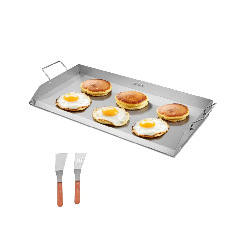 VEVOR Stainless Steel Griddle, 18x16 inch Universal Flat Top Rectangular Plate, Gas Grill Griddle for BBQ Grill, Teppanyaki, Portable Family Cookware with Handle, for Camping Tailgating Party