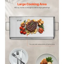 VEVOR Stainless Steel Griddle, 18x16 inch Universal Flat Top Rectangular Plate, Gas Grill Griddle for BBQ Grill, Teppanyaki, Portable Family Cookware with Handle, for Camping Tailgating Party