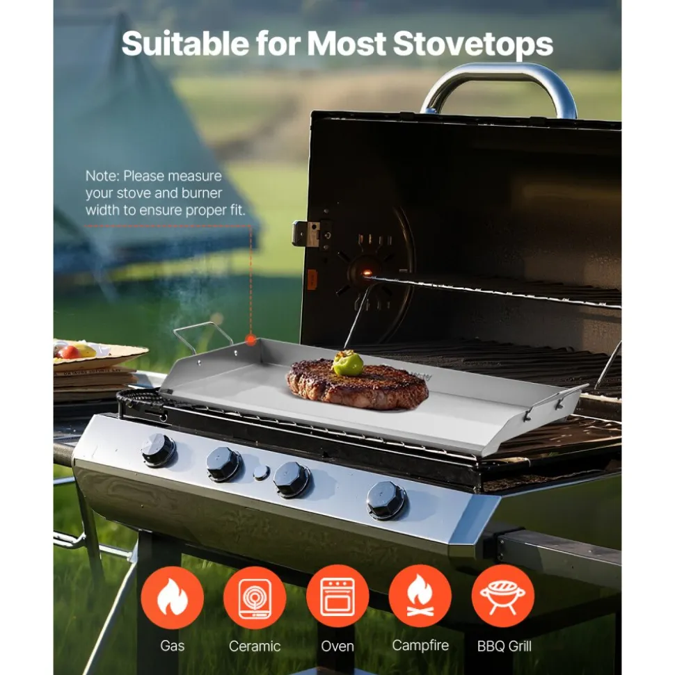 VEVOR Stainless Steel Griddle, 18x16 inch Universal Flat Top Rectangular Plate, Gas Grill Griddle for BBQ Grill, Teppanyaki, Portable Family Cookware with Handle, for Camping Tailgating Party