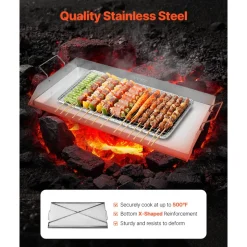 VEVOR Stainless Steel Griddle, 18x16 inch Universal Flat Top Rectangular Plate, Gas Grill Griddle for BBQ Grill, Teppanyaki, Portable Family Cookware with Handle, for Camping Tailgating Party
