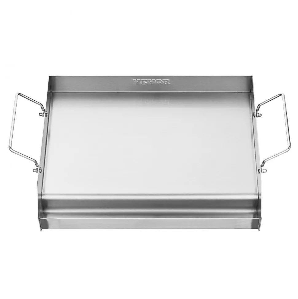 VEVOR Stainless Steel Griddle, 17x13 inch Universal Flat Top Rectangular Plate, Gas Grill Griddle for BBQ Grill, Teppanyaki, Portable Family Cookware with Handle, for Camping Tailgating Party