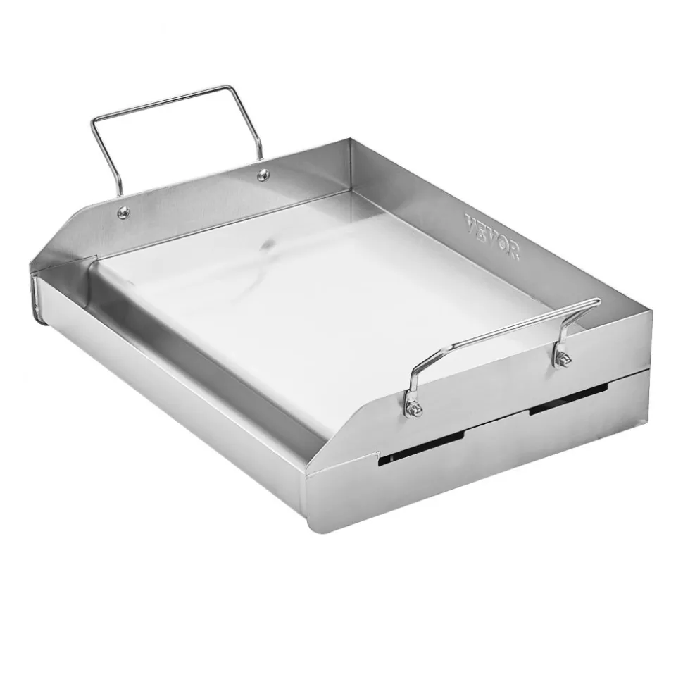 VEVOR Stainless Steel Griddle, 17x13 inch Universal Flat Top Rectangular Plate, Gas Grill Griddle for BBQ Grill, Teppanyaki, Portable Family Cookware with Handle, for Camping Tailgating Party