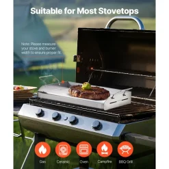 VEVOR Stainless Steel Griddle, 17x13 inch Universal Flat Top Rectangular Plate, Gas Grill Griddle for BBQ Grill, Teppanyaki, Portable Family Cookware with Handle, for Camping Tailgating Party