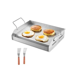 VEVOR Stainless Steel Griddle, 17x13 inch Universal Flat Top Rectangular Plate, Gas Grill Griddle for BBQ Grill, Teppanyaki, Portable Family Cookware with Handle, for Camping Tailgating Party