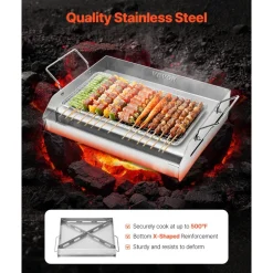 VEVOR Stainless Steel Griddle, 17x13 inch Universal Flat Top Rectangular Plate, Gas Grill Griddle for BBQ Grill, Teppanyaki, Portable Family Cookware with Handle, for Camping Tailgating Party
