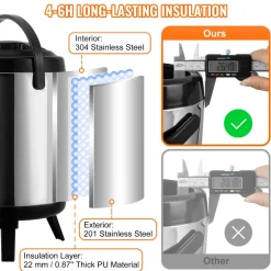 VEVOR Stainless Steel Insulated Beverage Dispenser, 1.5 Gallon 6 Liter, Thermal Hot and Cold Drink Server Dispenser with Spigot Handle, Food-grade for Hot Tea Coffee Water Restaurant Drink Shop