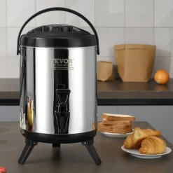 VEVOR Stainless Steel Insulated Beverage Dispenser, 1.5 Gallon 6 Liter, Thermal Hot and Cold Drink Server Dispenser with Spigot Handle, Food-grade for Hot Tea Coffee Water Restaurant Drink Shop