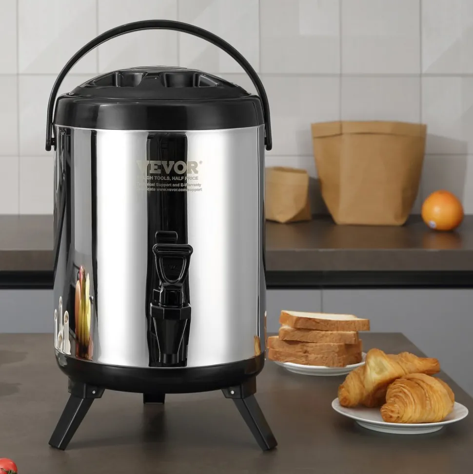 VEVOR Stainless Steel Insulated Beverage Dispenser, 1.5 Gallon 6 Liter, Thermal Hot and Cold Drink Server Dispenser with Spigot Handle, Food-grade for Hot Tea Coffee Water Restaurant Drink Shop