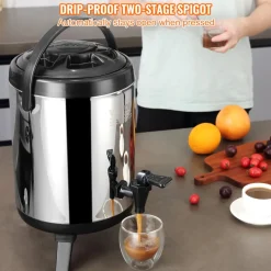 VEVOR Stainless Steel Insulated Beverage Dispenser, 1.5 Gallon 6 Liter, Thermal Hot and Cold Drink Server Dispenser with Spigot Handle, Food-grade for Hot Tea Coffee Water Restaurant Drink Shop