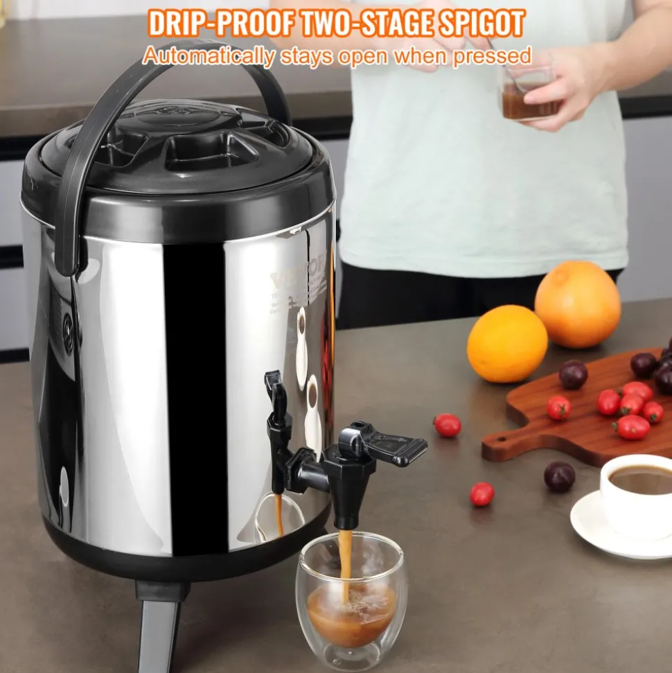 VEVOR Stainless Steel Insulated Beverage Dispenser, 1.5 Gallon 6 Liter, Thermal Hot and Cold Drink Server Dispenser with Spigot Handle, Food-grade for Hot Tea Coffee Water Restaurant Drink Shop