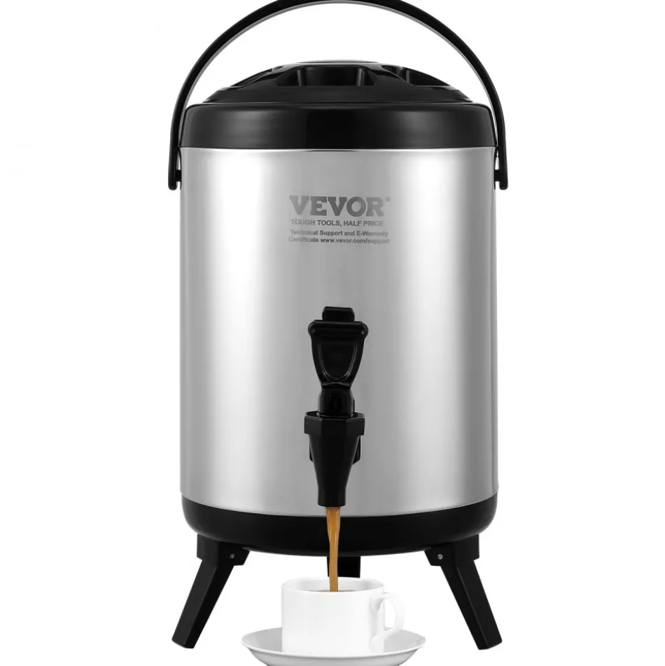 VEVOR Stainless Steel Insulated Beverage Dispenser, 1.5 Gallon 6 Liter, Thermal Hot and Cold Drink Server Dispenser with Spigot Handle, Food-grade for Hot Tea Coffee Water Restaurant Drink Shop