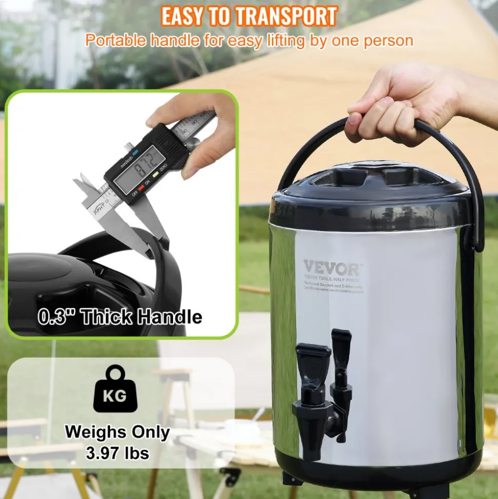 VEVOR Stainless Steel Insulated Beverage Dispenser, 1.5 Gallon 6 Liter, Thermal Hot and Cold Drink Server Dispenser with Spigot Handle, Food-grade for Hot Tea Coffee Water Restaurant Drink Shop