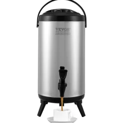 VEVOR Stainless Steel Insulated Beverage Dispenser, 2.4 Gallon 9.2 Liter, Thermal Hot and Cold Drink Server Dispenser with Spigot Handle, Food-grade for Hot Tea Coffee Water Restaurant Drink Shop