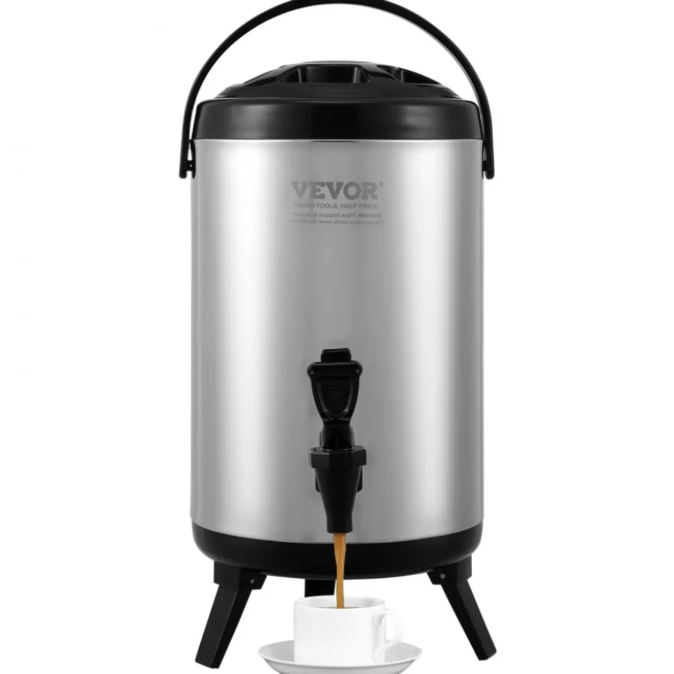 VEVOR Stainless Steel Insulated Beverage Dispenser, 2 Gallon 7.6 Liter, Thermal Hot and Cold Drink Server Dispenser with Spigot Handle, Food-grade for Hot Tea Coffee Water Restaurant Drink Shop