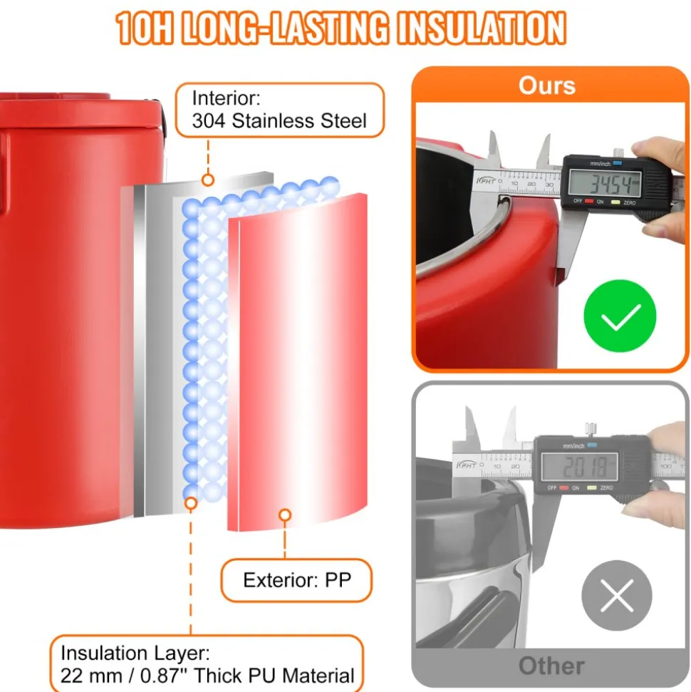 VEVOR Stainless Steel Insulated Beverage Dispenser, 4.5 Gallon 17.2 Liter, Thermal Hot and Cold Drink Server Dispenser with Spigot Handle, Food-grade for Hot Tea Coffee Water Restaurant Drink Shop