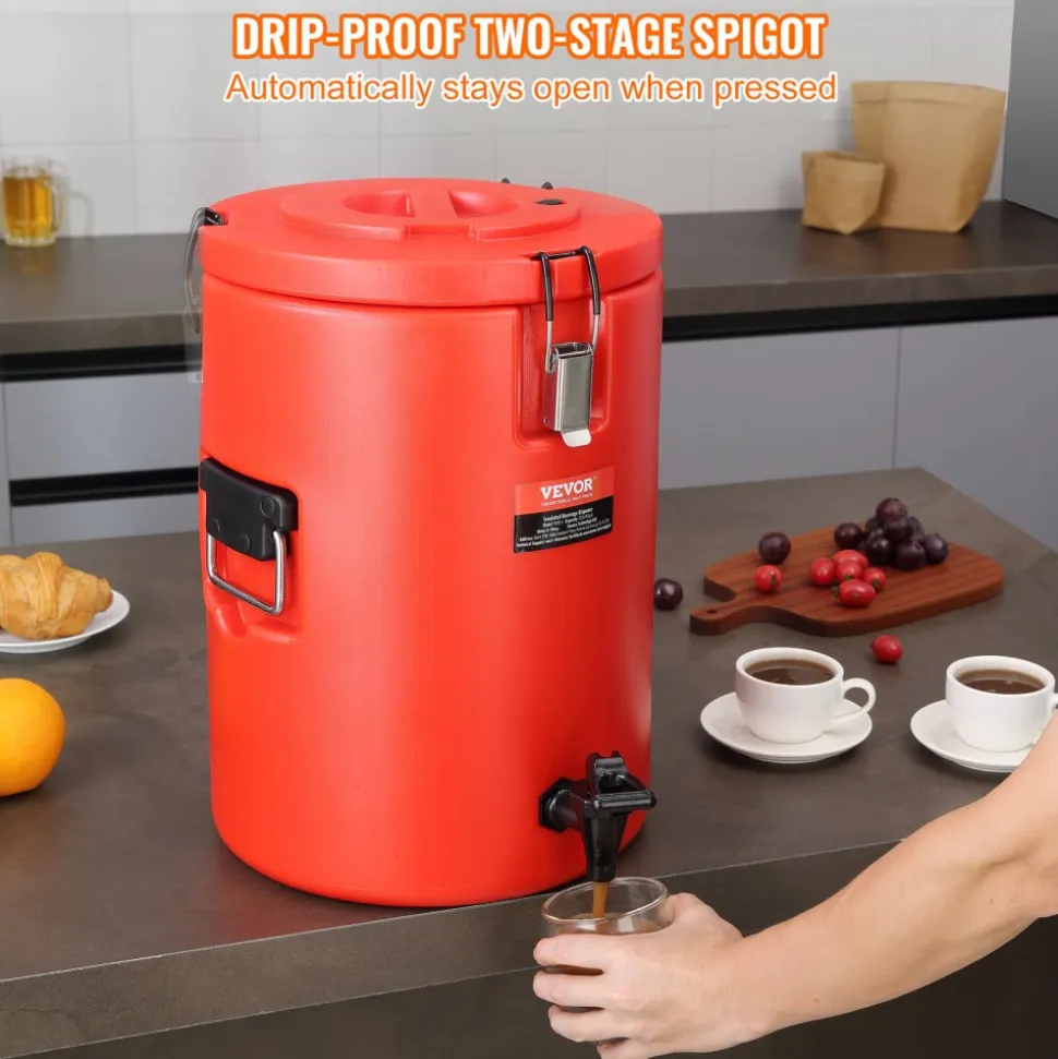 VEVOR Stainless Steel Insulated Beverage Dispenser, 4.5 Gallon 17.2 Liter, Thermal Hot and Cold Drink Server Dispenser with Spigot Handle, Food-grade for Hot Tea Coffee Water Restaurant Drink Shop