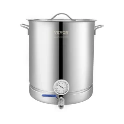 VEVOR Stainless Steel Kettle, 16 GALLON Brewing Pot, Tri Ply Bottom for Beer, Brew Kettle Pot, Home Brewing Supplies Includes Lid, Handle, Thermometer, Ball Valve Spigot, Filter, Filter Tray