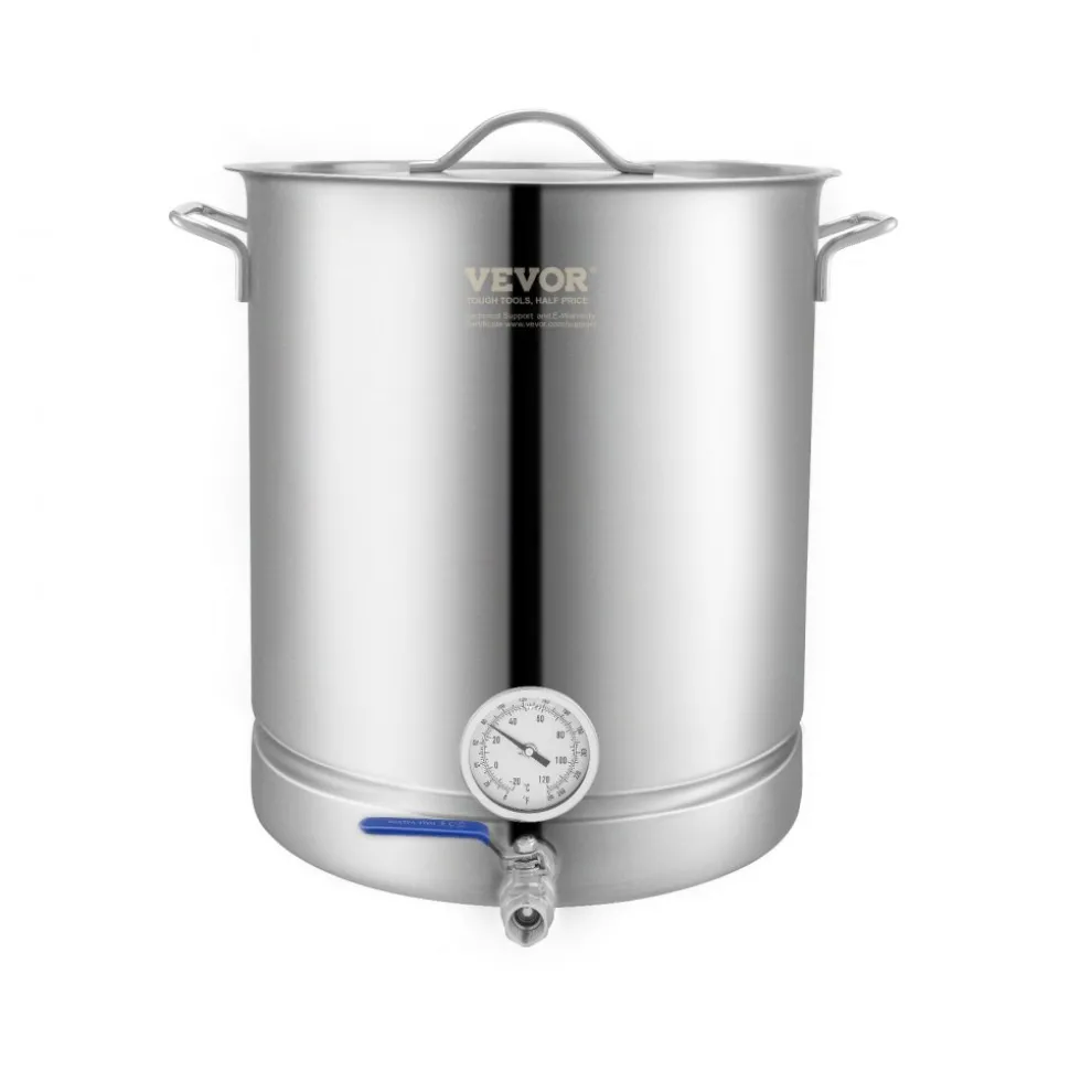 VEVOR Stainless Steel Kettle, 5 GALLON Brewing Pot, Tri Ply Bottom for Beer, Brew Kettle Pot, Home Brewing Supplies Includes Lid, Handle, Thermometer, Ball Valve Spigot, Filter, Filter Tray