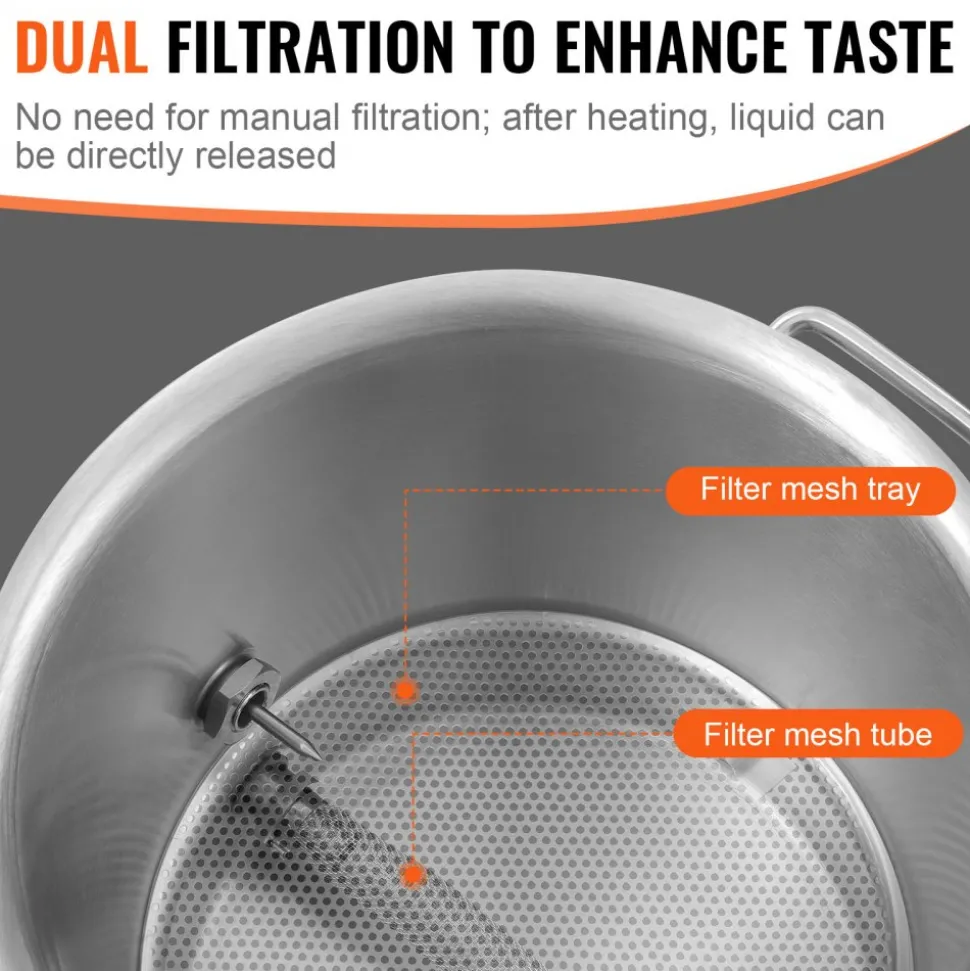 VEVOR Stainless Steel Kettle, 5 GALLON Brewing Pot, Tri Ply Bottom for Beer, Brew Kettle Pot, Home Brewing Supplies Includes Lid, Handle, Thermometer, Ball Valve Spigot, Filter, Filter Tray
