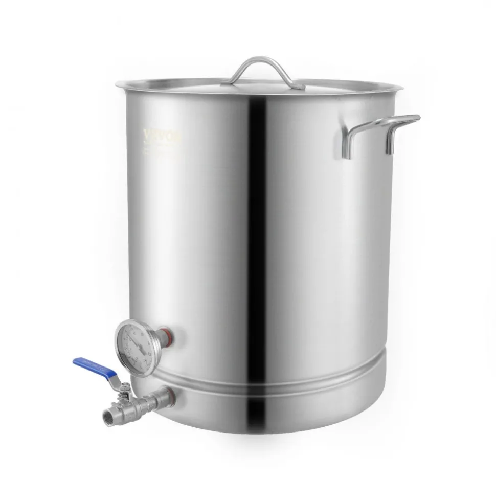 VEVOR Stainless Steel Kettle, 5 GALLON Brewing Pot, Tri Ply Bottom for Beer, Brew Kettle Pot, Home Brewing Supplies Includes Lid, Handle, Thermometer, Ball Valve Spigot, Filter, Filter Tray