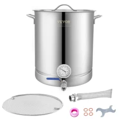VEVOR Stainless Steel Kettle, 5 GALLON Brewing Pot, Tri Ply Bottom for Beer, Brew Kettle Pot, Home Brewing Supplies Includes Lid, Handle, Thermometer, Ball Valve Spigot, Filter, Filter Tray