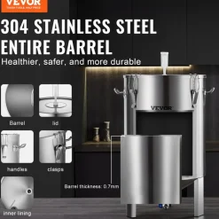 VEVOR 304 Stainless Steel Kettle, 16 GALLON Beer Brew Fermentor, Brew Bucket Fermentor for Brewing, Home Brewing Supplies with Base, Kettle Stock Pot Includes Lid, Handle, Valve, Spigot, Thermometer
