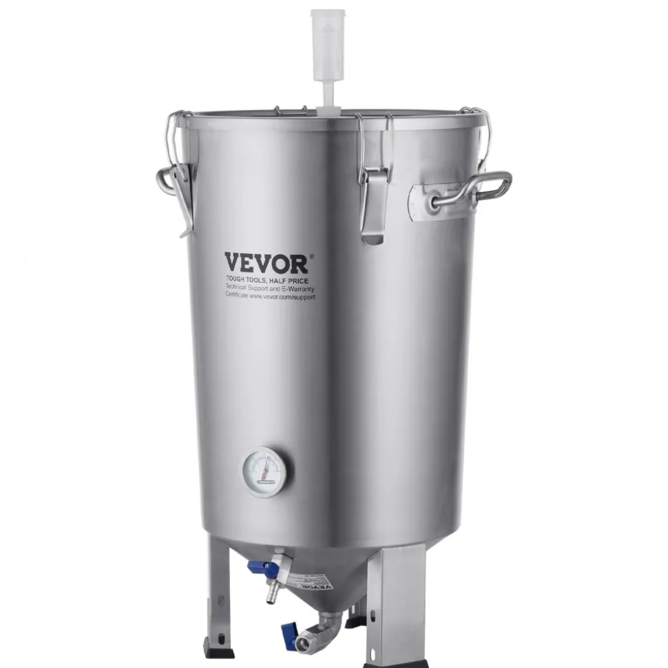 VEVOR 304 Stainless Steel Kettle, 8 GALLON Beer Brew Fermentor, Brew Bucket Fermentor for Brewing, Home Brewing Supplies with Base, Kettle Stock Pot Includes Lid, Handle, Valve, Spigot, Thermometer