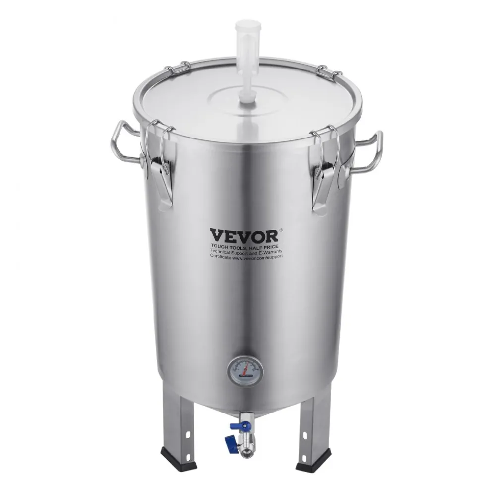VEVOR 304 Stainless Steel Kettle, 8 GALLON Beer Brew Fermentor, Brew Bucket Fermentor for Brewing, Home Brewing Supplies with Base, Kettle Stock Pot Includes Lid, Handle, Valve, Spigot, Thermometer