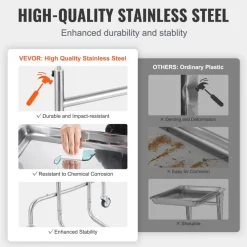 VEVOR Stainless Steel Lab Carts, Lab Utility Cart with Single Tray, Mobile Medical Cart with 2 Silent Wheels, Lab Rolling Cart for Lab, Clinic, Hospital, Salon