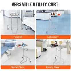 VEVOR Stainless Steel Lab Carts, Lab Utility Cart with Single Tray, Mobile Medical Cart with 2 Silent Wheels, Lab Rolling Cart for Lab, Clinic, Hospital, Salon